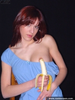 Teen brunette masturbating with banana