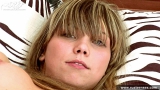 Russian teen with slutty eyes masturbating on the bed