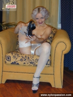 Teen blonde in white stockings