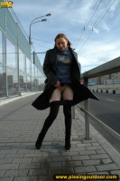 Teen blonde street pissing