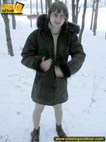 Pissing outdoor in the snow drift is a fun