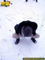 Pissing outdoor in the snow drift is a fun
