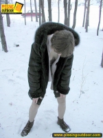Pissing outdoor in the snow drift is a fun