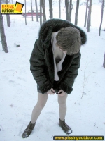 Pissing outdoor in the snow drift is a fun