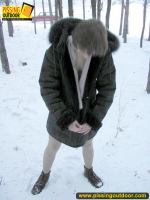 Pissing outdoor in the snow drift is a fun