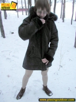 Pissing outdoor in the snow drift is a fun