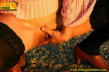 Outdoor pissing in the autumn of cute teen brunette