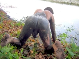 A boy with a dirty ass