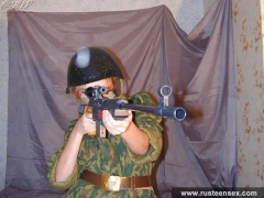 Russian teen in military uniform strips down - N