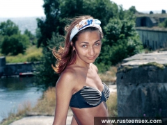Teen blonde takes clothes off outdoor - N