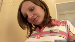Russian teen blonde fingers her shaved pussy - N