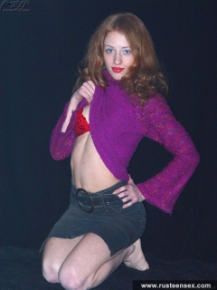 Russian teen redhead takes off red lingerie and masturbates - N