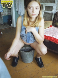 Pissing in the bucket in cottage - N