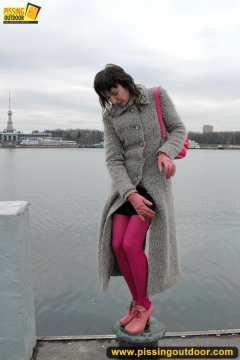 MILF outdoor pissing on pier - N