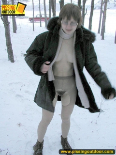Pissing outdoor in the snow drift is a fun - N