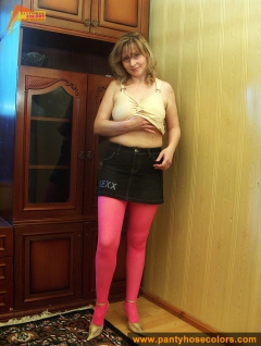 Magenta pantyhose on blonde MILF - N
