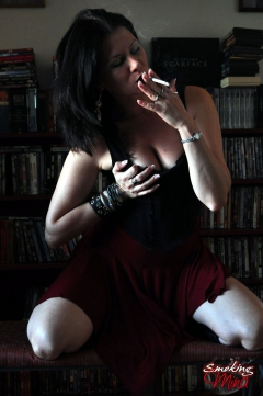 Mina in leather goth outfit sexy smoking - N