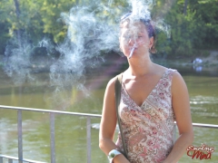 Amateur brunette babe Mina outdoor sexy smoke session - N