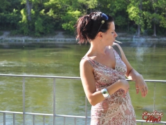 Amateur brunette babe Mina outdoor sexy smoke session - N