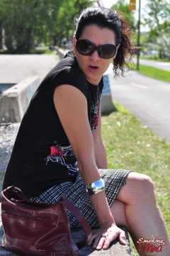 Brunette babe smoking at the park - N