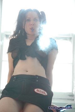 Busty babe smoking and masturbating using her dildo - N