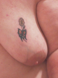 Exposing myself with my new tittie tattoo and lingerie - N