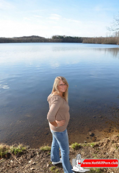 Blonde Mature with big boos outdoor - N
