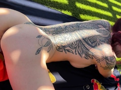 Melody masturbates outdoors with panties on