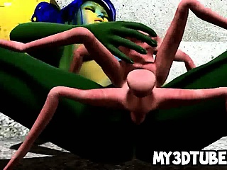 3D green alien getting fucked hard by a spider