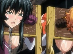 Caught and chained hentai babes gets brutally gangbanged