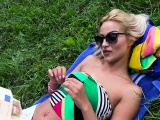 Serbian babe takes off shorts and fucks in public