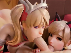 Hot ass Dva and blonde Mercy blowjob and sex session