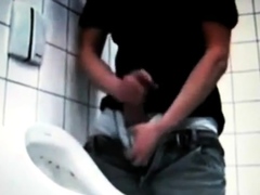 azeri Jerking huge cock at public toilet