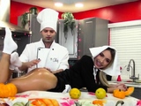 Chef playing with assistants oily butt