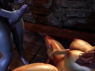 Two futanari elfs masturbate their big cocks