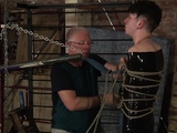 Wrapped up sub twink gets a messy jerkoff from old perv