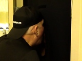 Gloryhole BJ DILF sucks cock near toilet