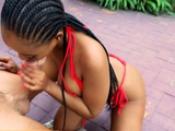 Black bikini model fucked at pool set