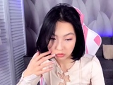 Horny amateur masked Asian teen toying on webcam show