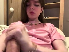 Shemale tranny enjoying solo masturbation