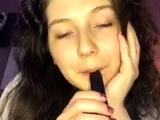 Girl strips, plays, then sucks her man off. Nice s