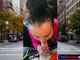 Public POV blowjob by busty Asian MILF