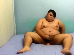 Chubby Gay Man Plays With His Dildo